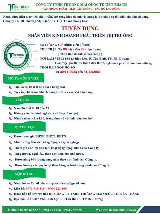 TUYỂN DỤNG KINH DOANH THỊ TRƯỜNG